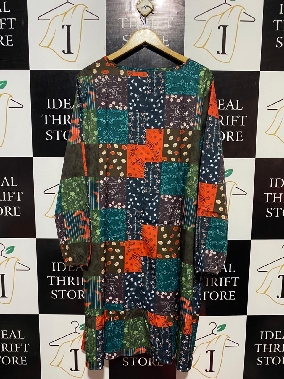 |XXL| BUST 25| B22| BOHO MIXED PATCHWORK PRINT TIERED DRESS