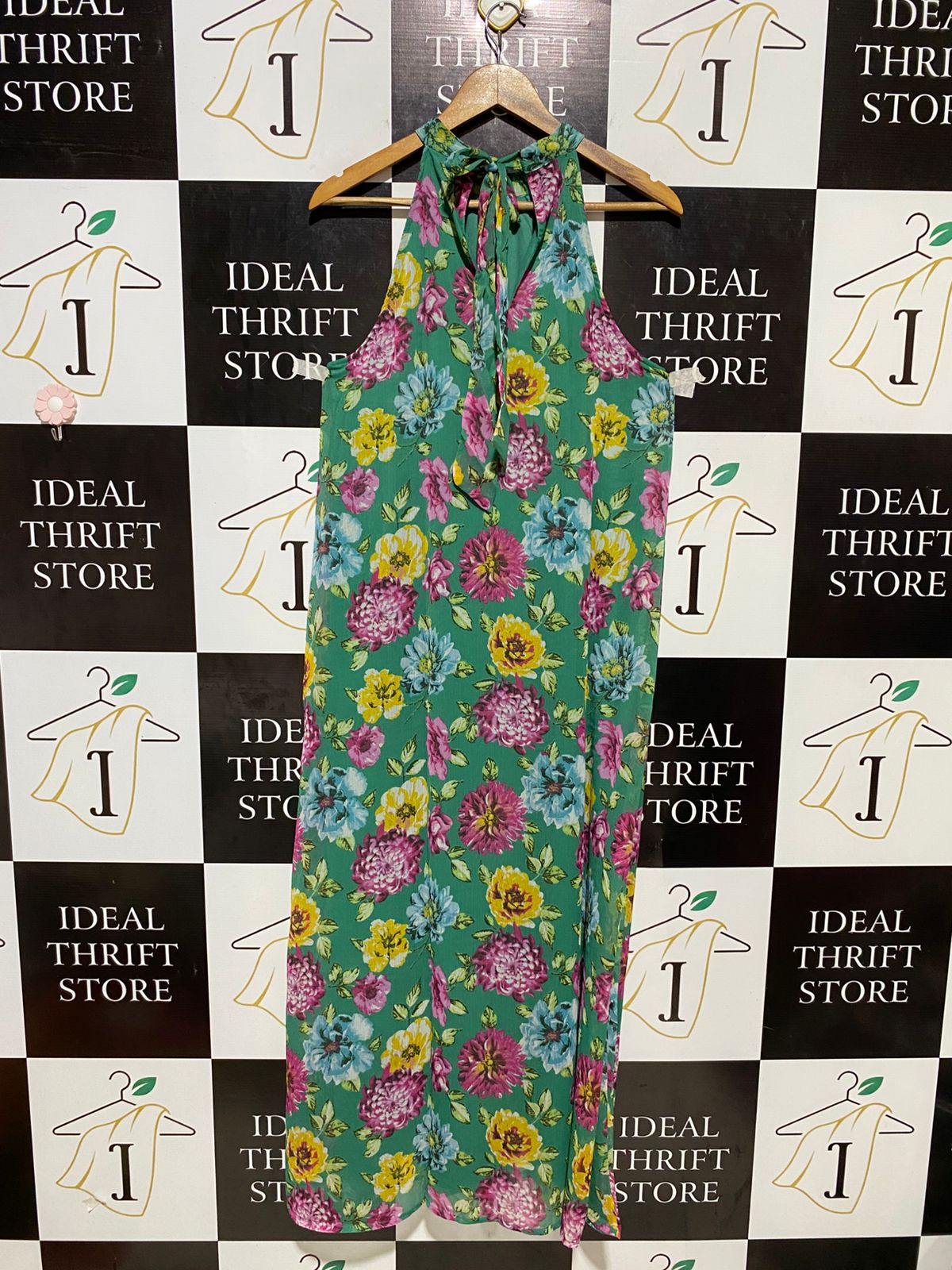 VILA |L| BUST 20| B22| VIBRANT EMERALD GREEN FLORAL HALTER MAXI DRESS