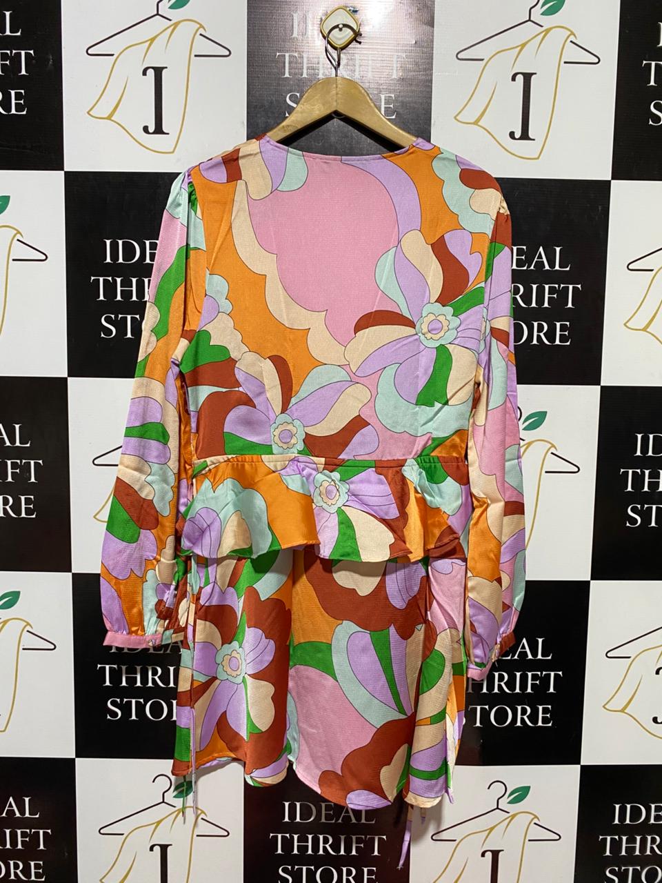 LIQUORISH |L| BUST 21| B22| WOMEN'S RETRO GEOMETRIC PRINT WRAP MINI DRESS