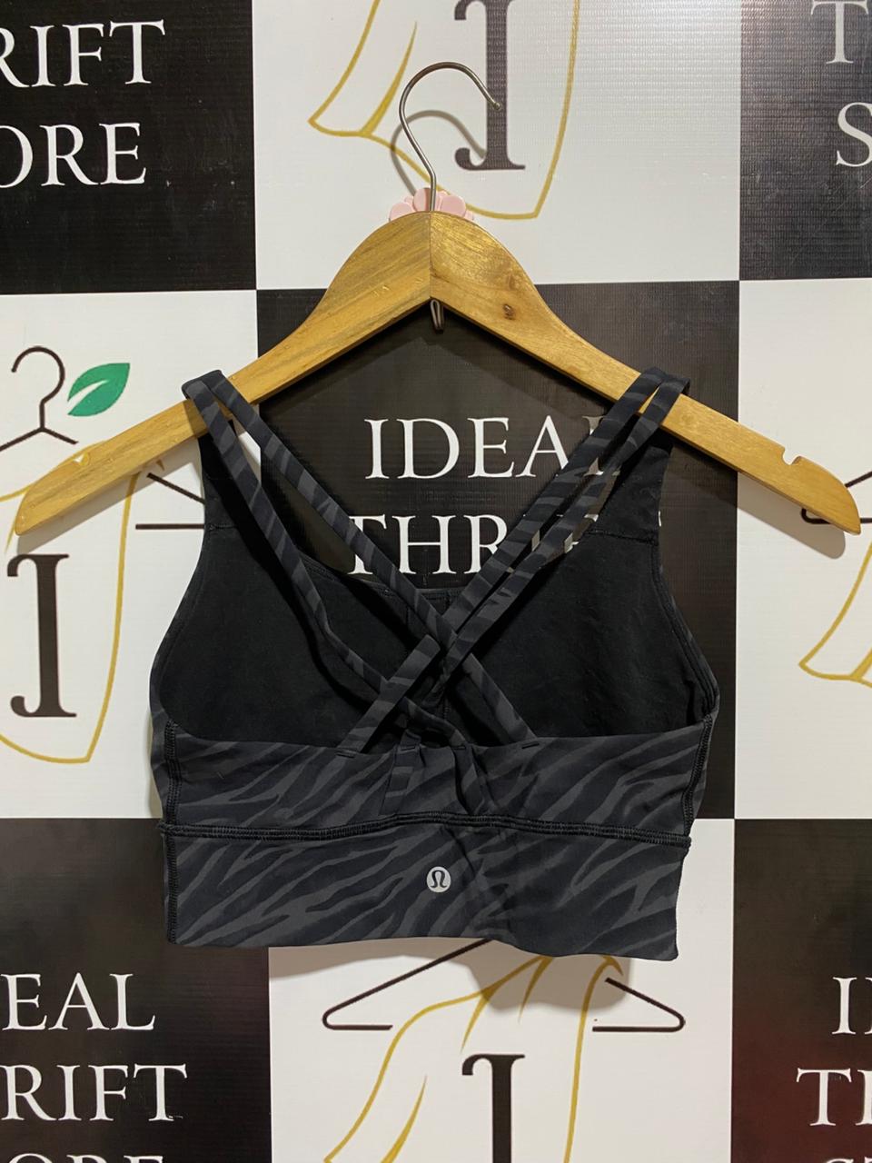 LULULEMON |XS| BUST 12| ENERGY BRA LONG LINE IN LEOPARD SHALE/GRAPHITE GREY