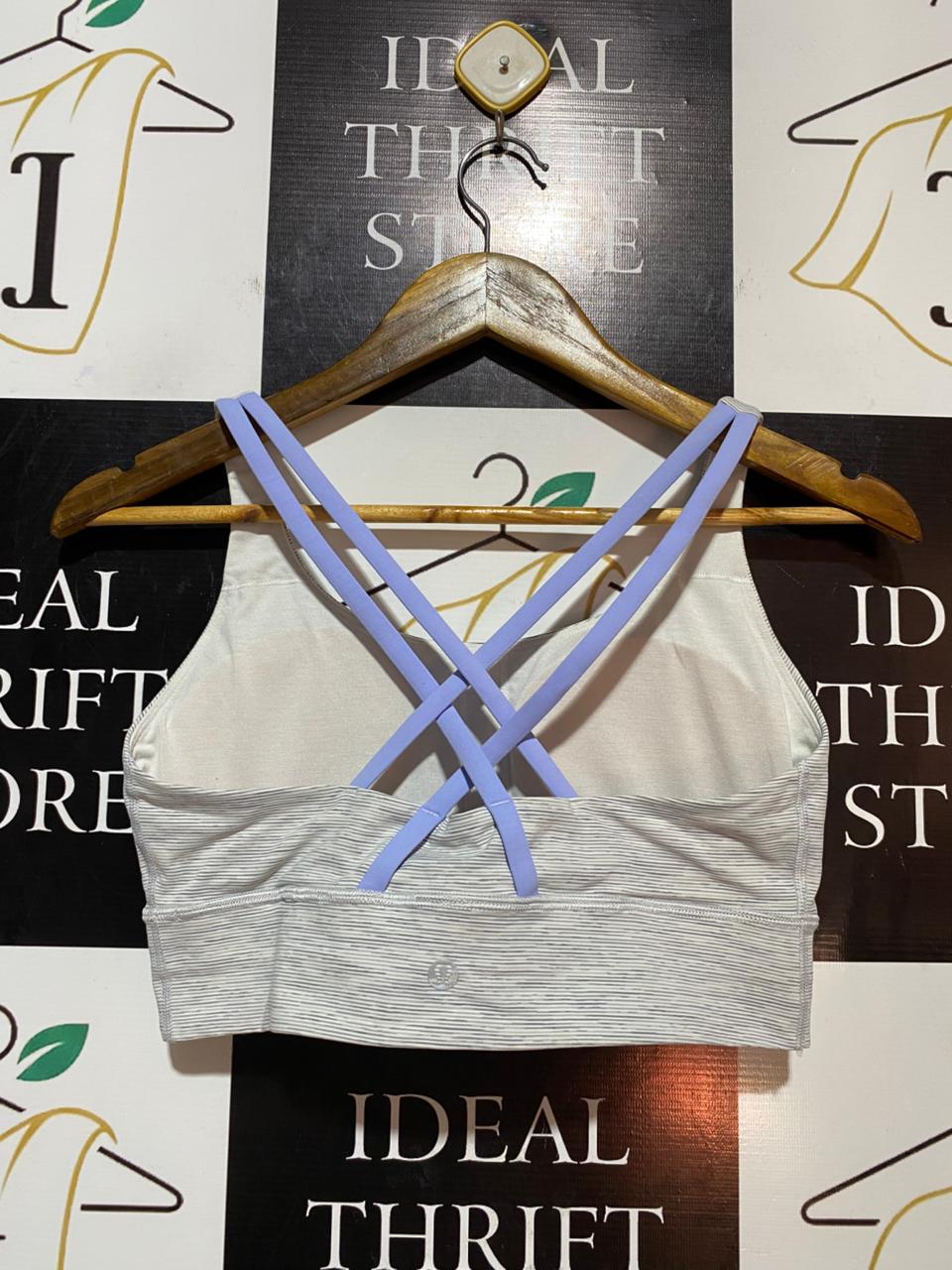 LULULEMON |M| BUST 15| BRA LONG LINE STRIPED GREY & PURPLE STRAPS