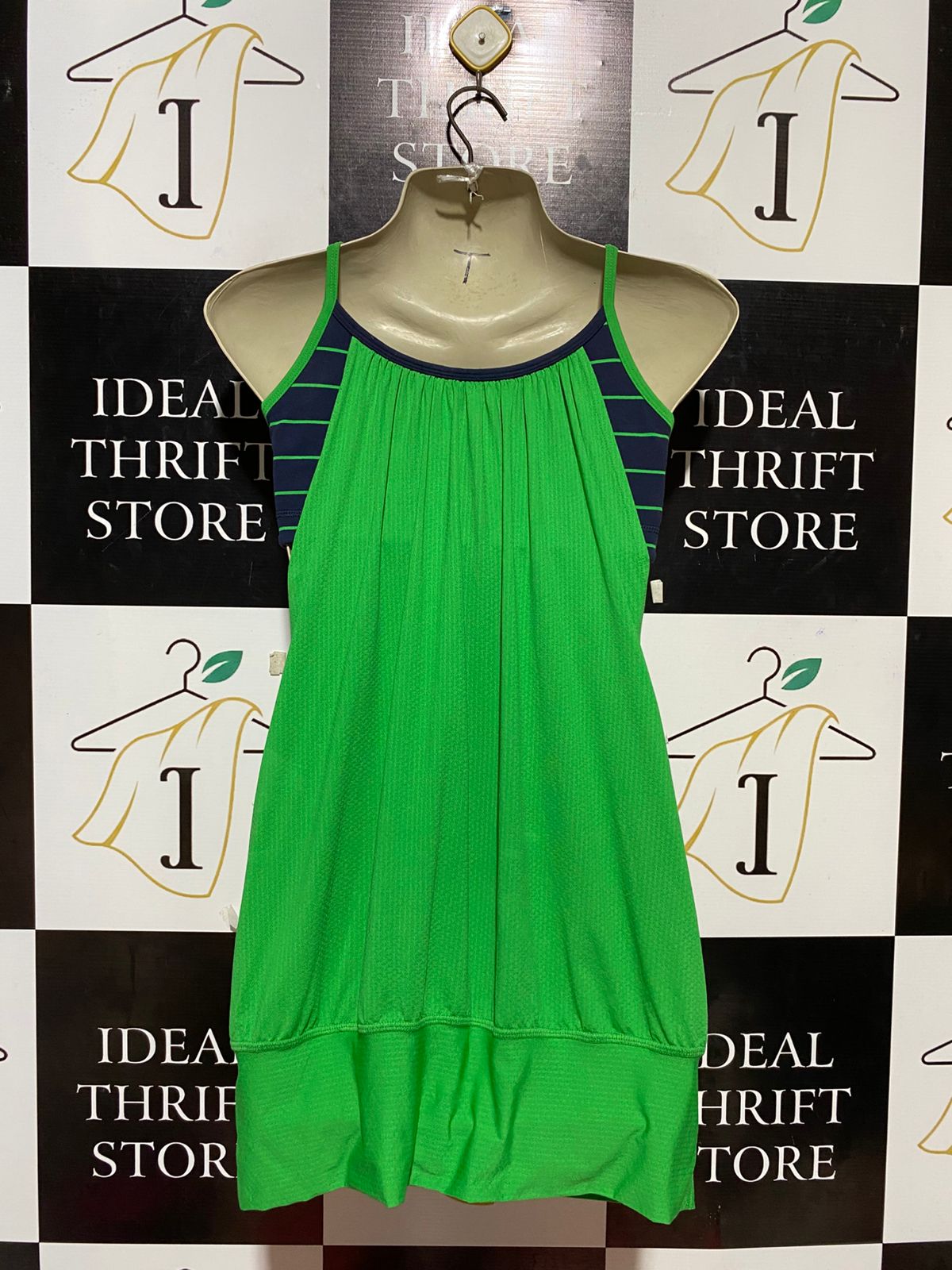 LULULEMON |S| BUST 15| NO LIMIT TANK TOP IN LIME GREEN & STRIPED NAVY