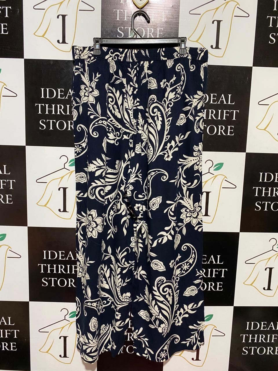 F&F |XL| WAIST 36| B23| NAVY BLUE FLORAL PAISLEY WIDE-LEG PALAZZO PANTS