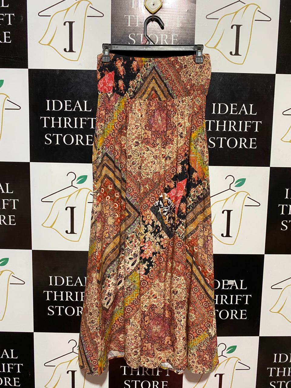 BODY FLIRT |M| WAIST 28| B23| BOHEMIAN MIXED-PATCHWORK SMOCKED MAXI SKIRT