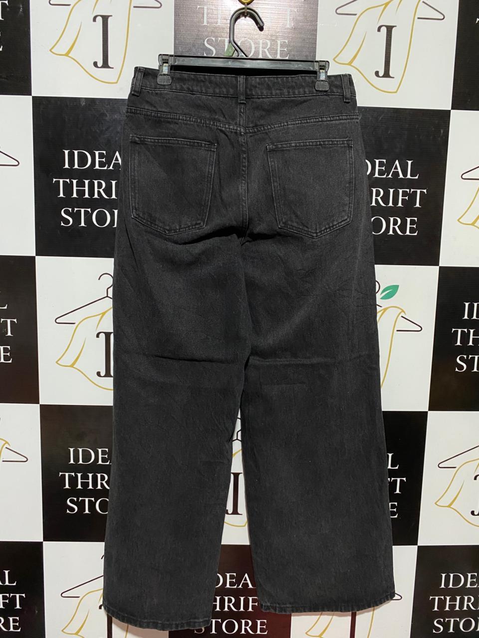 BOOHOO |L| WAIST 30| B23| PREMIUM BLACK WIDE-LEG HIGH-WAISTED JEANS