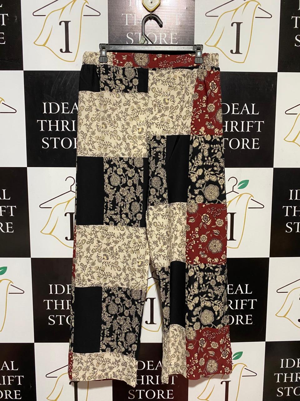 SPG WOMAN |XL| WAIST 32| B24| PREMIUM VINTAGE PATCHWORK FLORAL TROUSERS - BOHEMIAN WIDE-LEG RELAXED PANTS