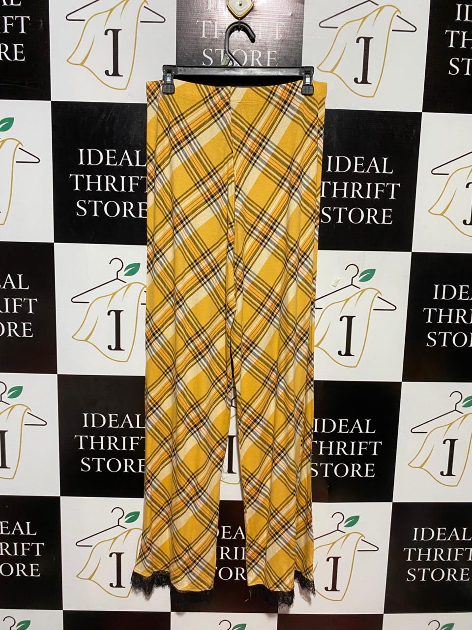 NEW LOOK |L| WAIST 30| B23| PREMIUM MUSTARD YELLOW CHECKERED WIDE-LEG LOUNGE PANTS