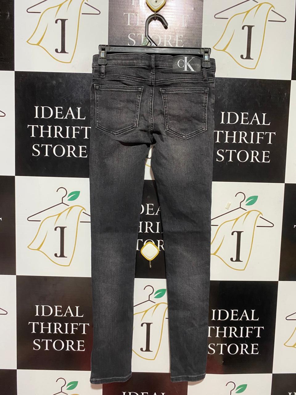 CALVIN KLEIN |S| WAIST 26| B23| WASHED BLACK SKINNY DENIM – PREMIUM SLIM FIT WITH ANKLE SLITS
