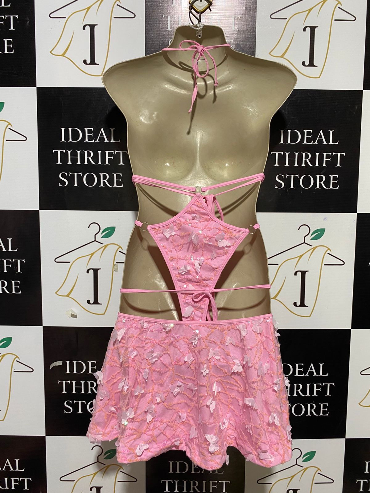 |M| B25| WOMEN'S THREE-PIECE PINK BUTTERFLY EMBELLISHED FESTIVAL & SWIM SET