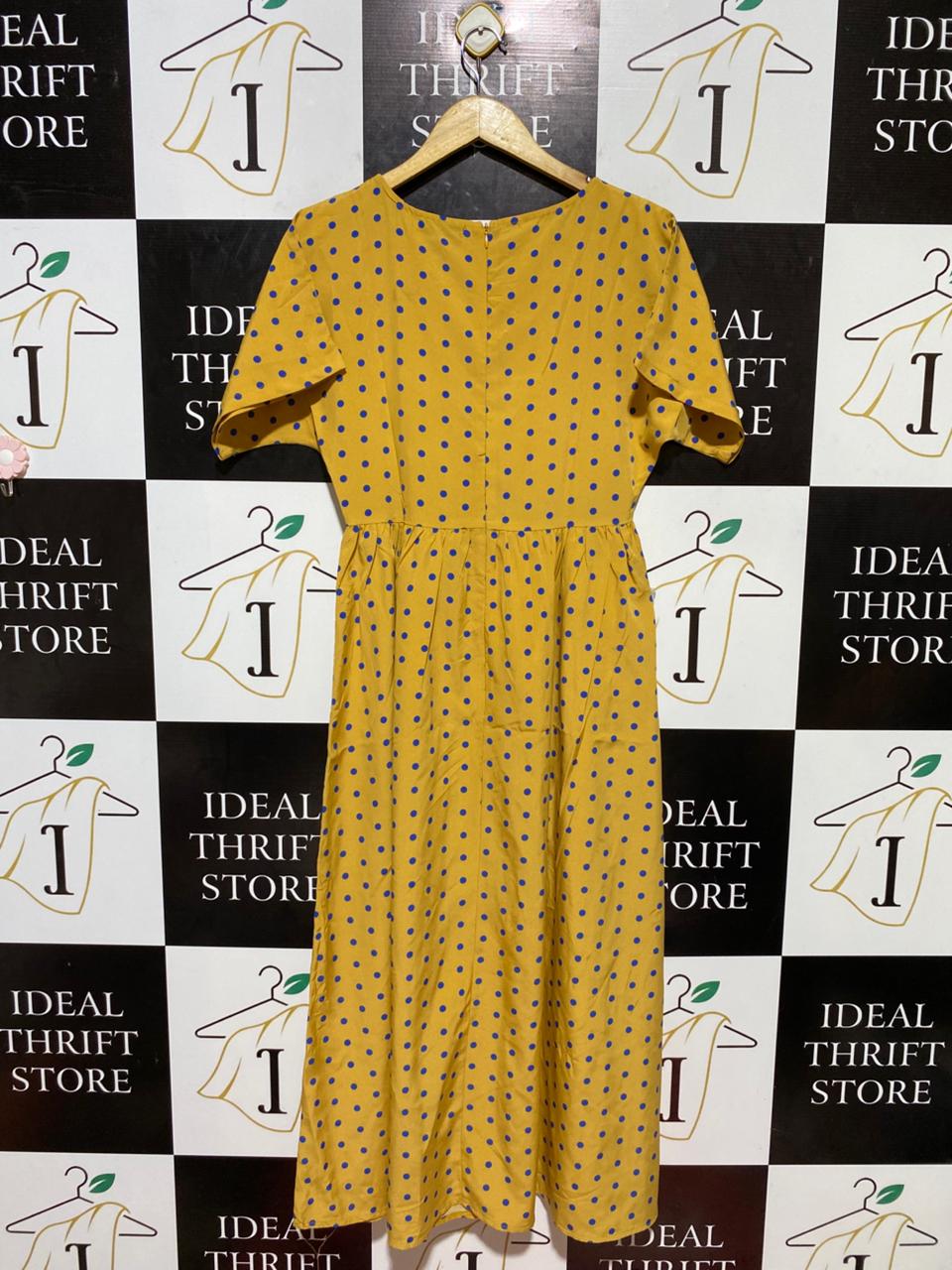 SHEIN |S| BUST FREE| B24| POLKA DOT MIDI DRESS VIBRANT YELLOW SHORT SLEEVE