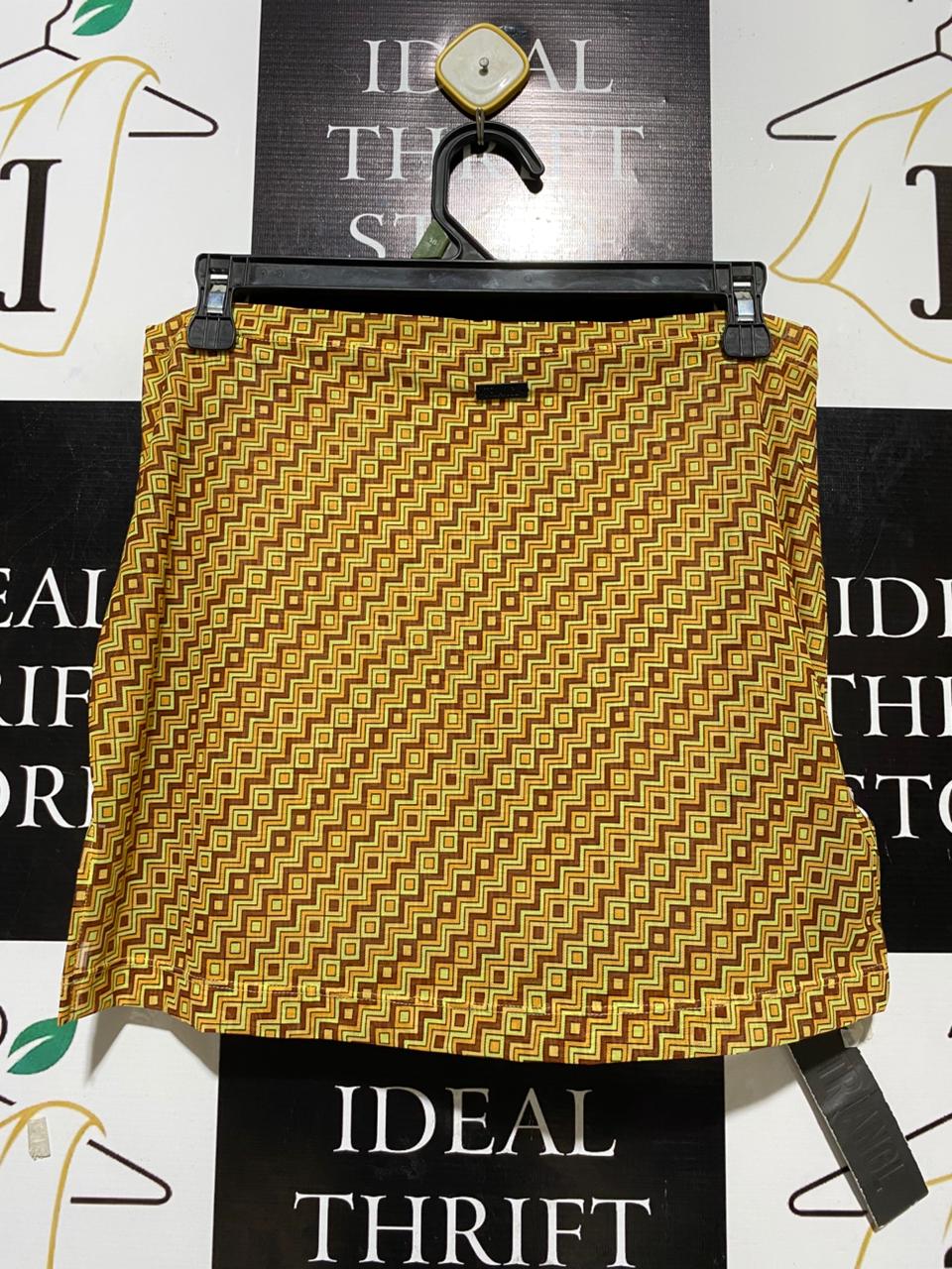 TRIANGL |L| WAIST 30| B25| VINTAGE-INSPIRED GEOMETRIC MINI SKIRT – MUSTARD & EARTH TONES