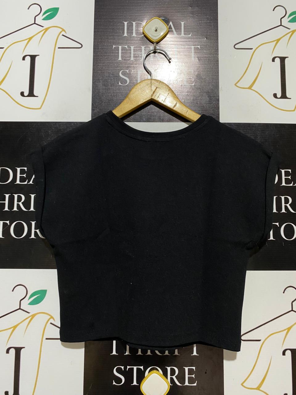BARDOT |S| BUST 16| B26| BLACK ROLLED SLEEVE CROP TEE