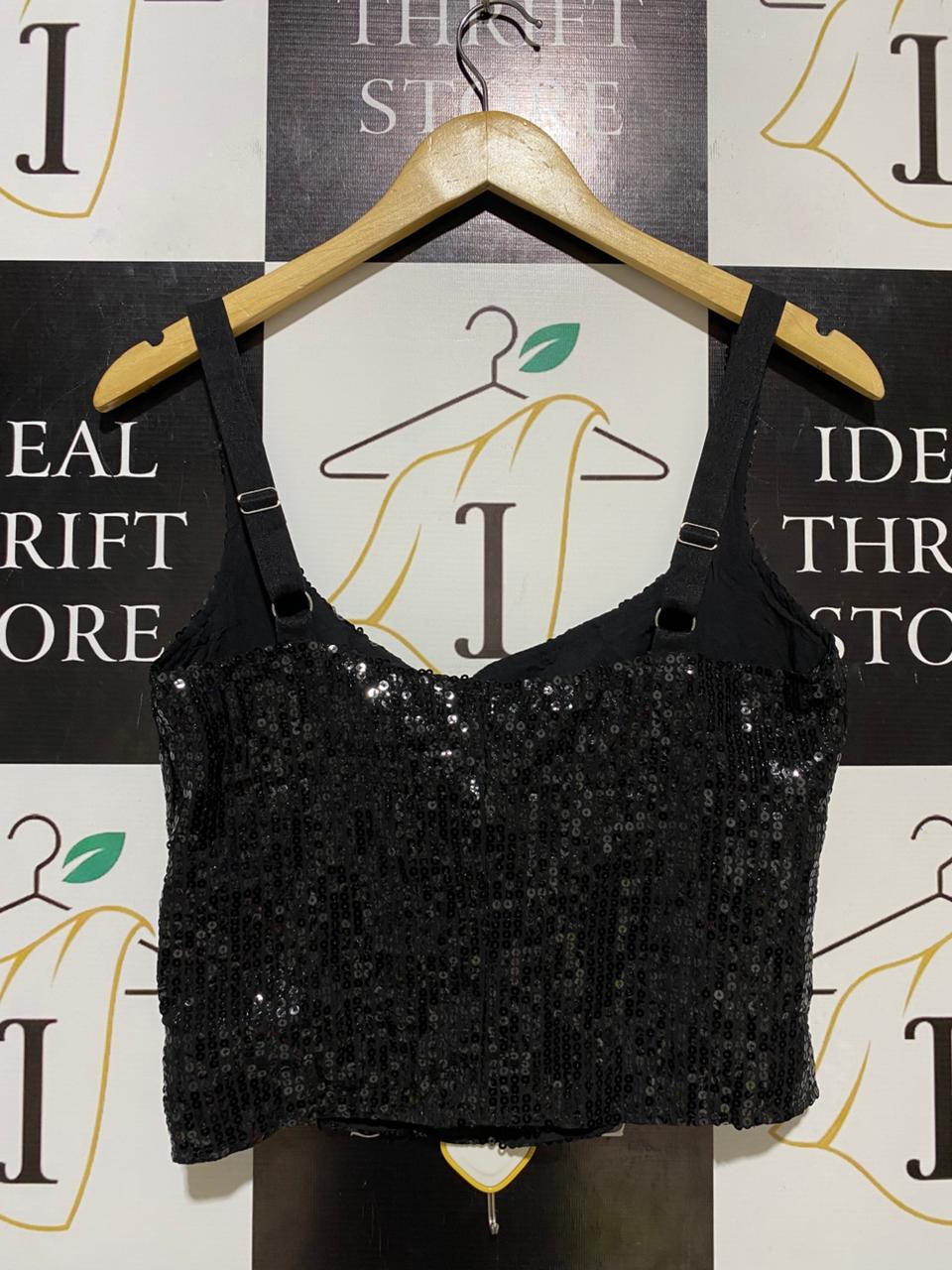 ALLY |S| BUST 16| B26| BLACK FULLY SEQUINED BUSTIER CROP TOP WITH STRAPS