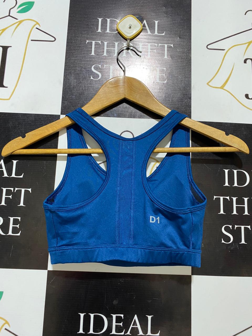 D1 |XS| BUST 12| B26| BLUE RACERBACK SPORTS BRA WITH SILVER LOGO