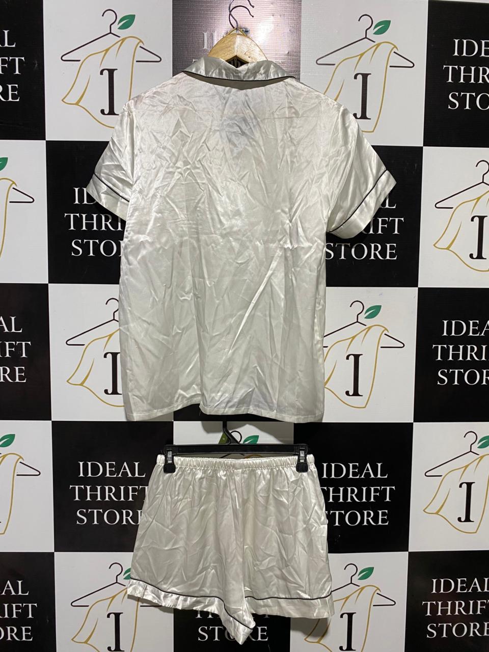GET SPLICED |M| B27| WOMEN'S PREMIUM WHITE SATIN BRIDE 2-PIECE PAJAMA SET