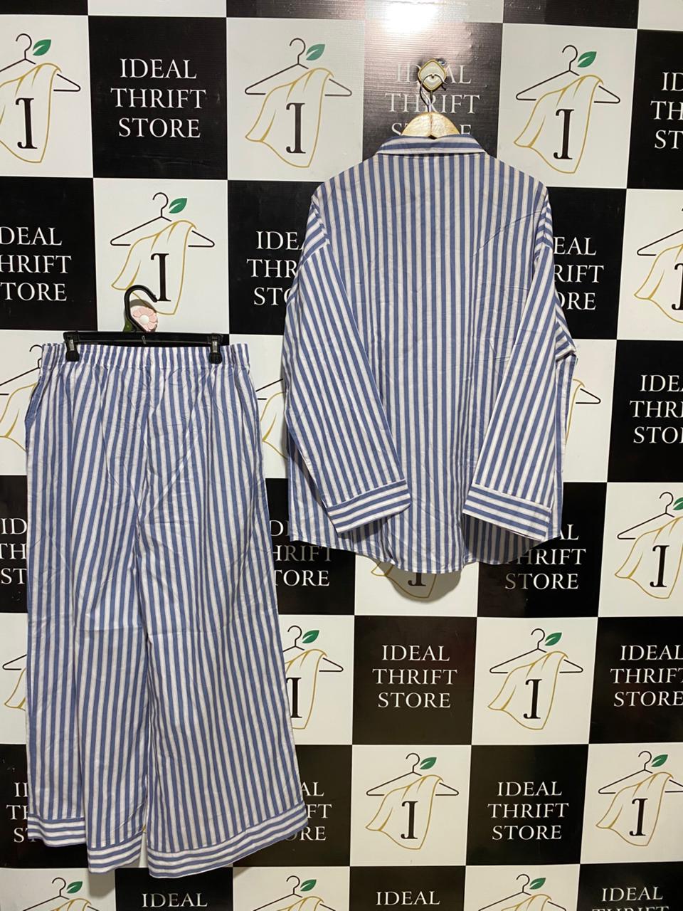 & ME |XL| B27| WOMEN'S PREMIUM BLUE & WHITE VERTICAL STRIPED 2-PIECE CO-ORD SET