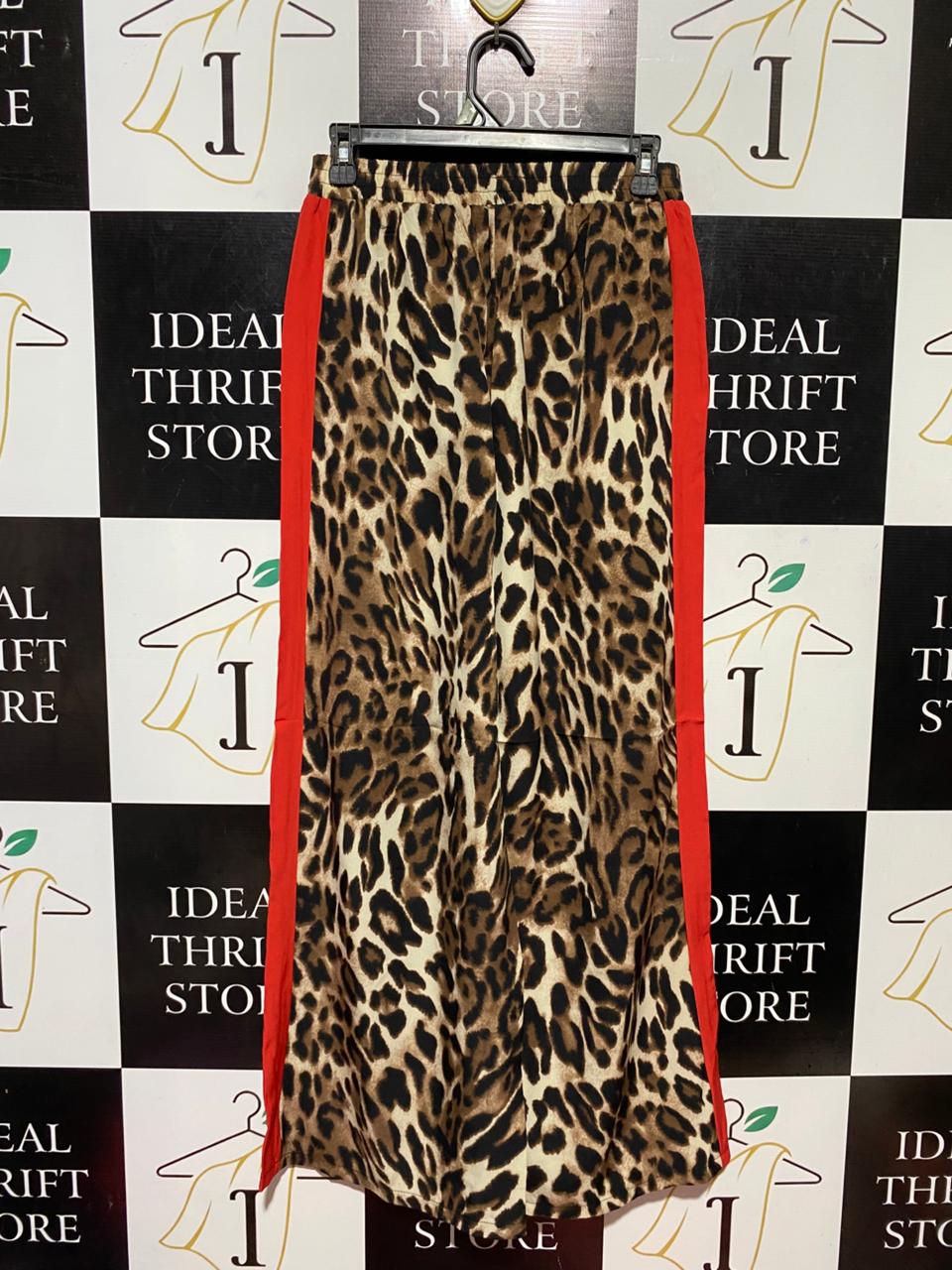 |S| WAIST 26| B27| LEOPARD PRINT WIDE-LEG TROUSERS WITH RED SIDE STRIPE