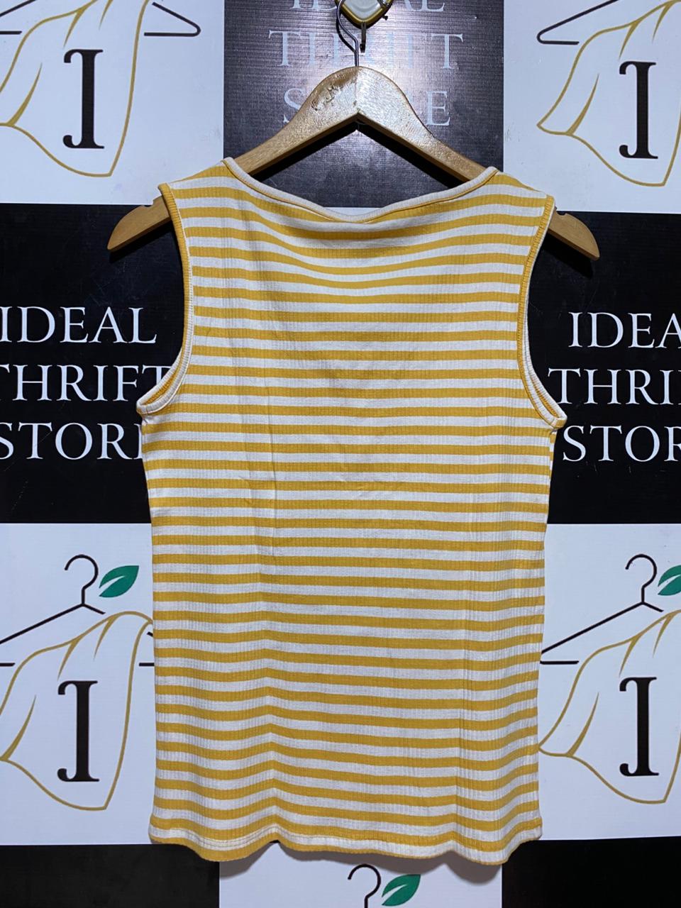 ANKO |M| BUST 15| B27| YELLOW AND WHITE STRIPED RIBBED HENLEY TANK TOP