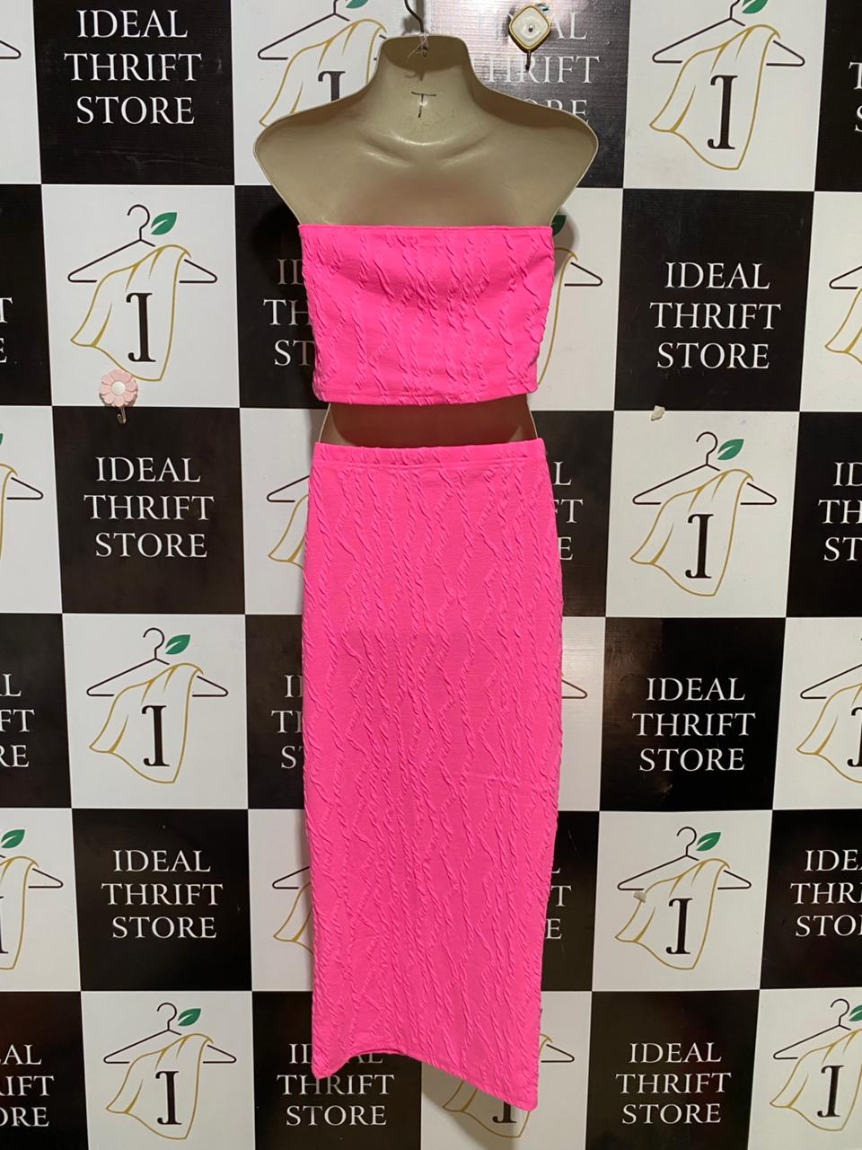 SHEIN |S| B27| VIBRANT HOT PINK TWO-PIECE CO-ORD SET (CROP TOP & SKIRT)