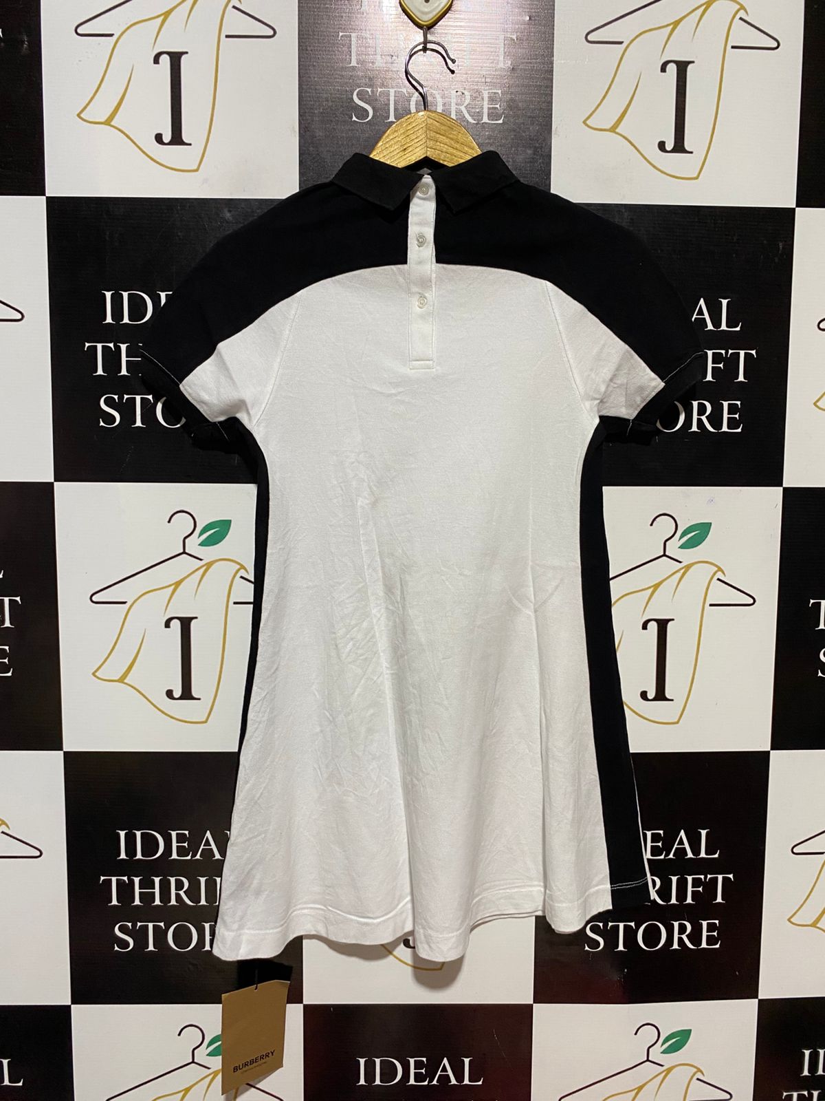 BURBERRY |S| BUST 16| B28| WHITE AND BLACK EMBOSSED LOGO POLO MINI DRESS