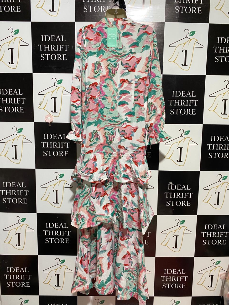 TOLEEN |M| BUST 18| B28| WOMEN MULTICOLOR ABSTRACT PRINT TIERED MAXI DRESS