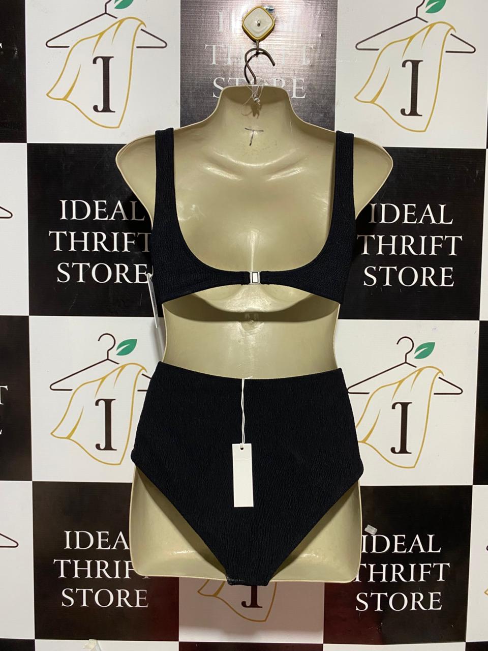 |S| B27| WOMEN PREMIUM BLACK SOLID TEXTURED BIKINI SET