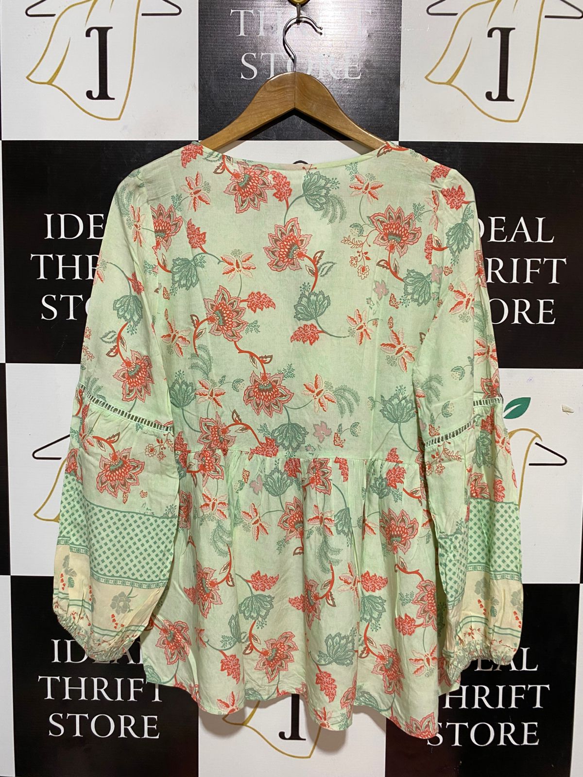 GRACE & CO |M| BUST 18| B29| WOMEN'S BOHO FLORAL PRINT TIE-NECK BLOUSE / TOP