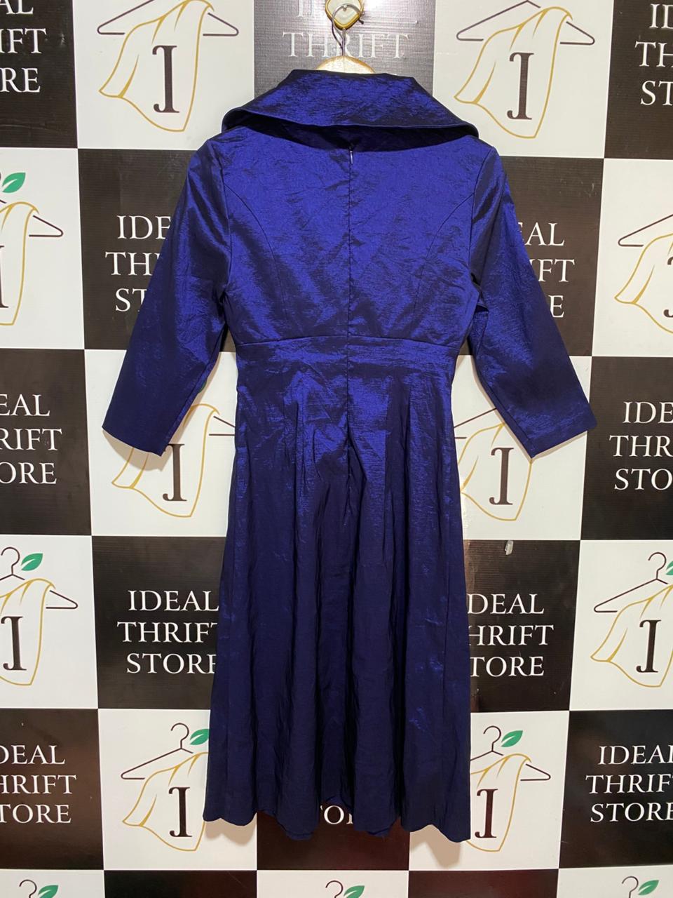 QUEENS PARK |M| BUST 16| B29| PREMIUM SHIMMER ROYAL BLUE MAXI DRESS WITH ROSETTE DETAIL