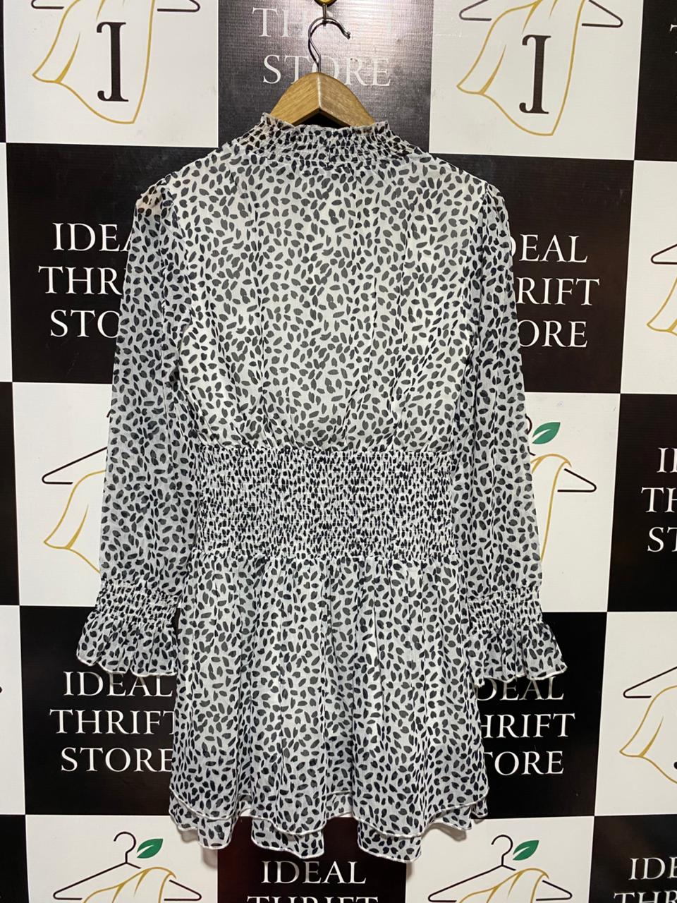 ATMOS & HERE |M| BUST 17| B28| SMOCKED PATTERNED LONG SLEEVE MINI DRESS