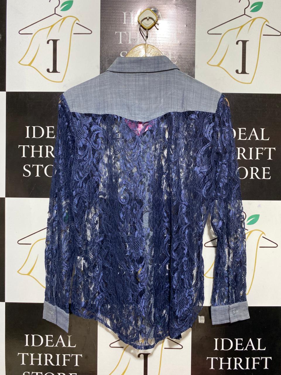 TOGETHER |L| BUST 20| B28| LACE AND CHAMBRAY BUTTON-DOWN SHIRT