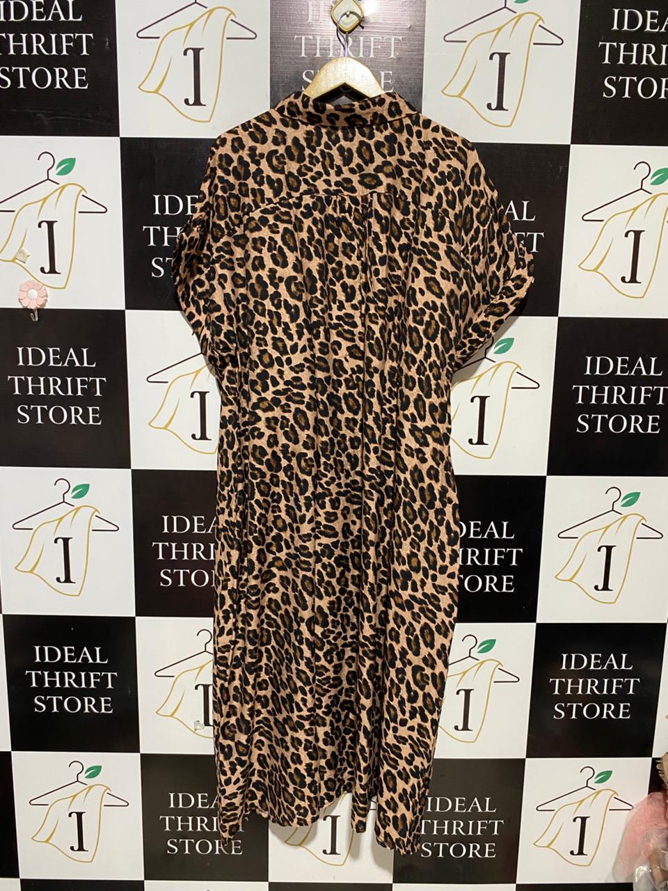 BOHO |XL|BUST FREE| B29| LEOPARD PRINT BUTTON-DOWN MIDI SHIRT DRESS WITH BELT