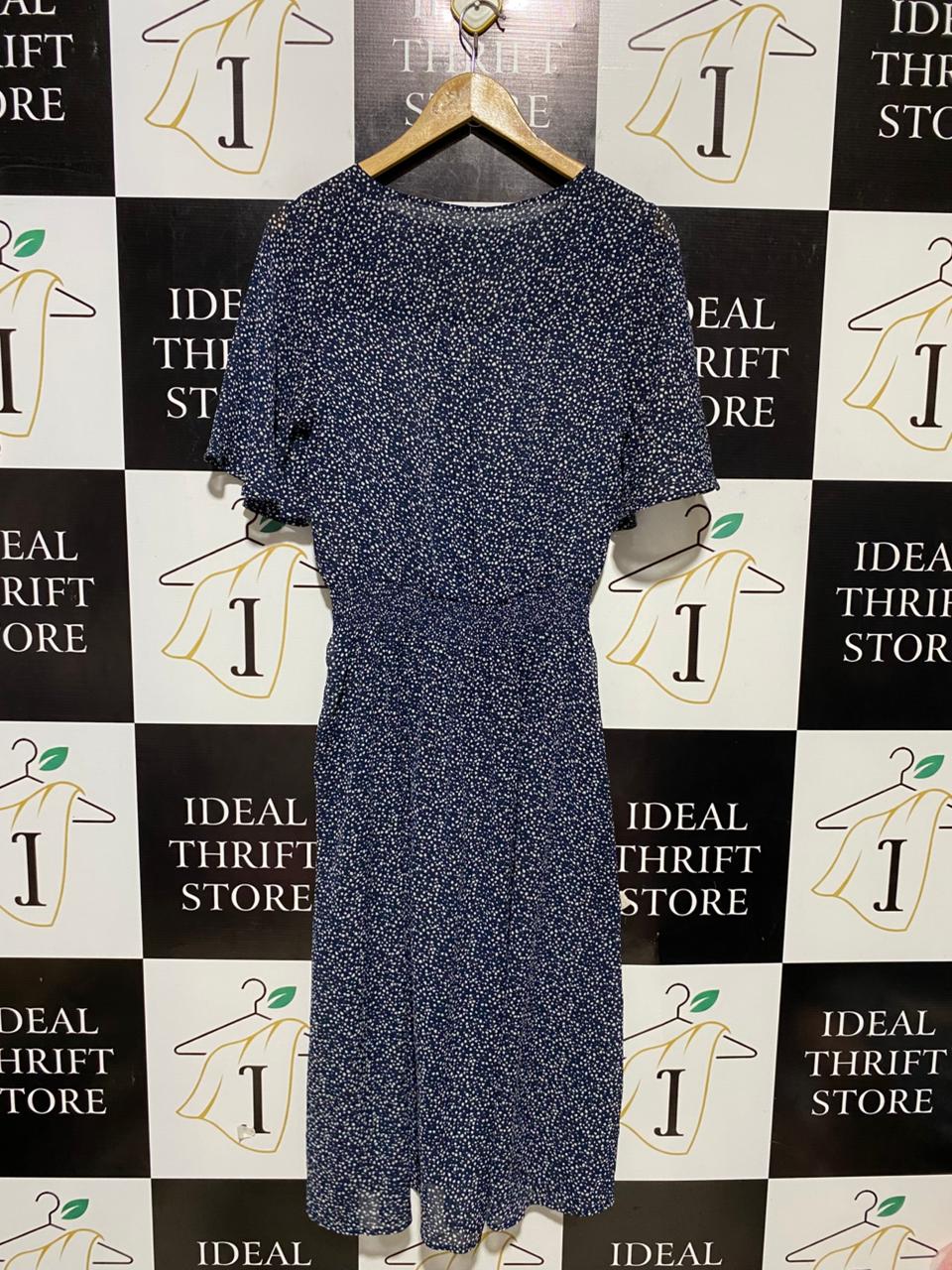 WOMAN ACTIVE |M| BUST 17| B29| NAVY BLUE SPECKLED POLKA DOT MIDI DRESS