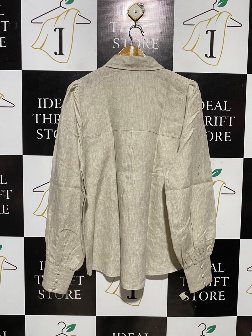 DISSH |XL| BUST 24| B29| OATMEAL LINEN PIN-TUCK BUTTON-DOWN BLOUSE