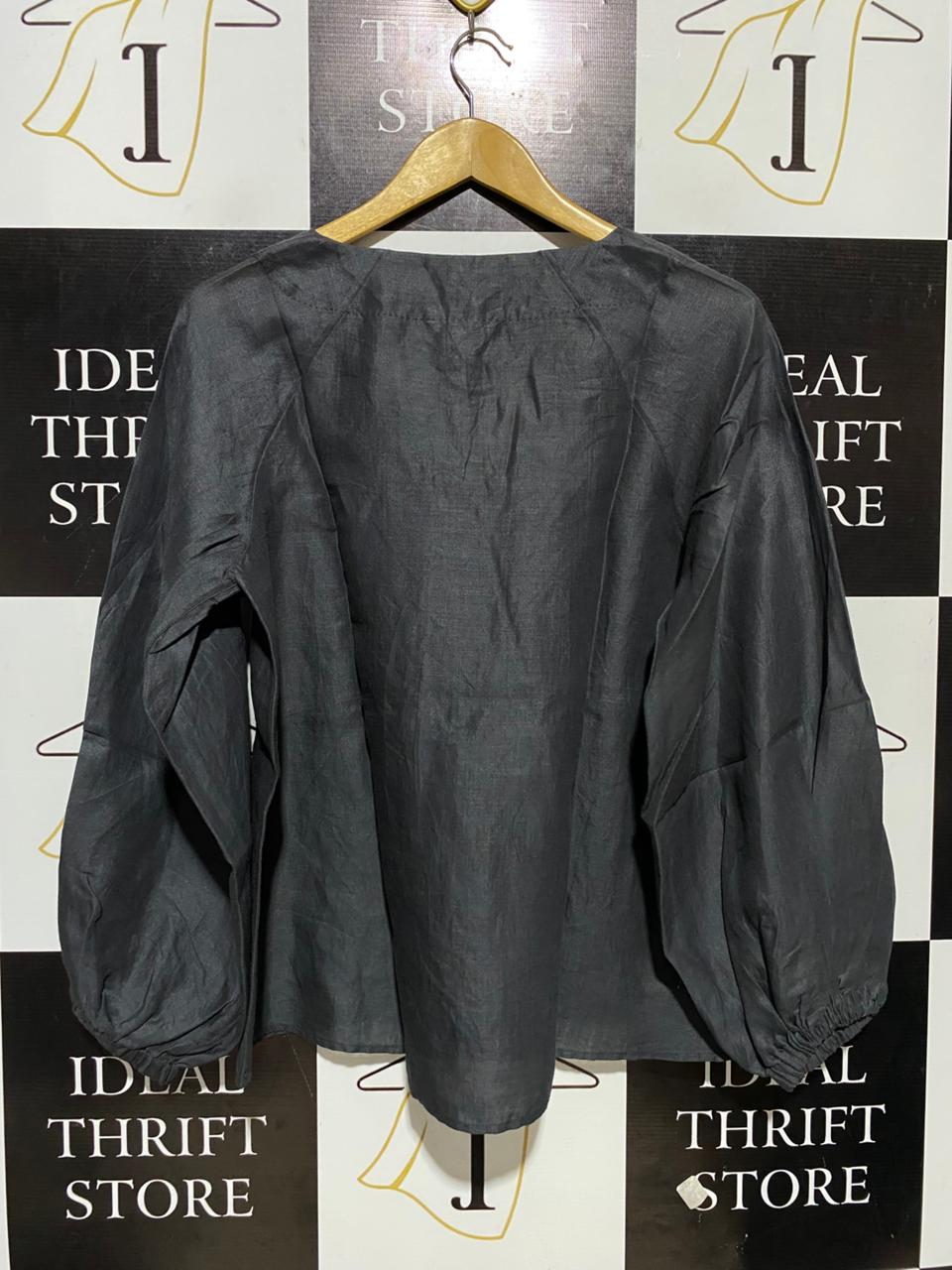 COUNTRY ROAD |M| BUST 19| B29| PREMIUM CHARCOAL BLACK LINEN V-NECK BLOUSE