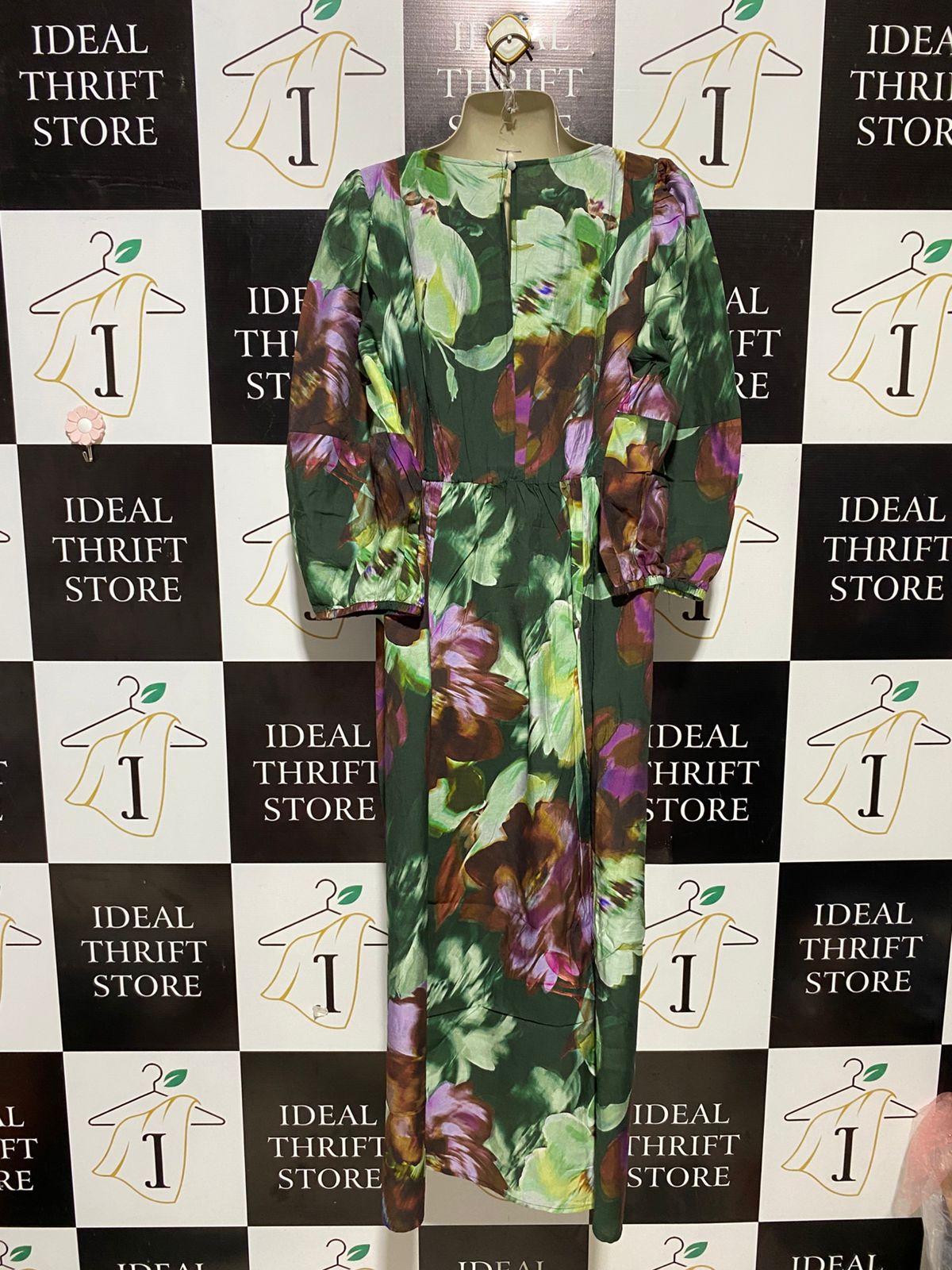 SISSAN |L| BUST 20| B29| PREMIUM EMERALD GREEN VIBRANT FLORAL PUFF SLEEVE MAXI DRESS WITH KEYHOLE