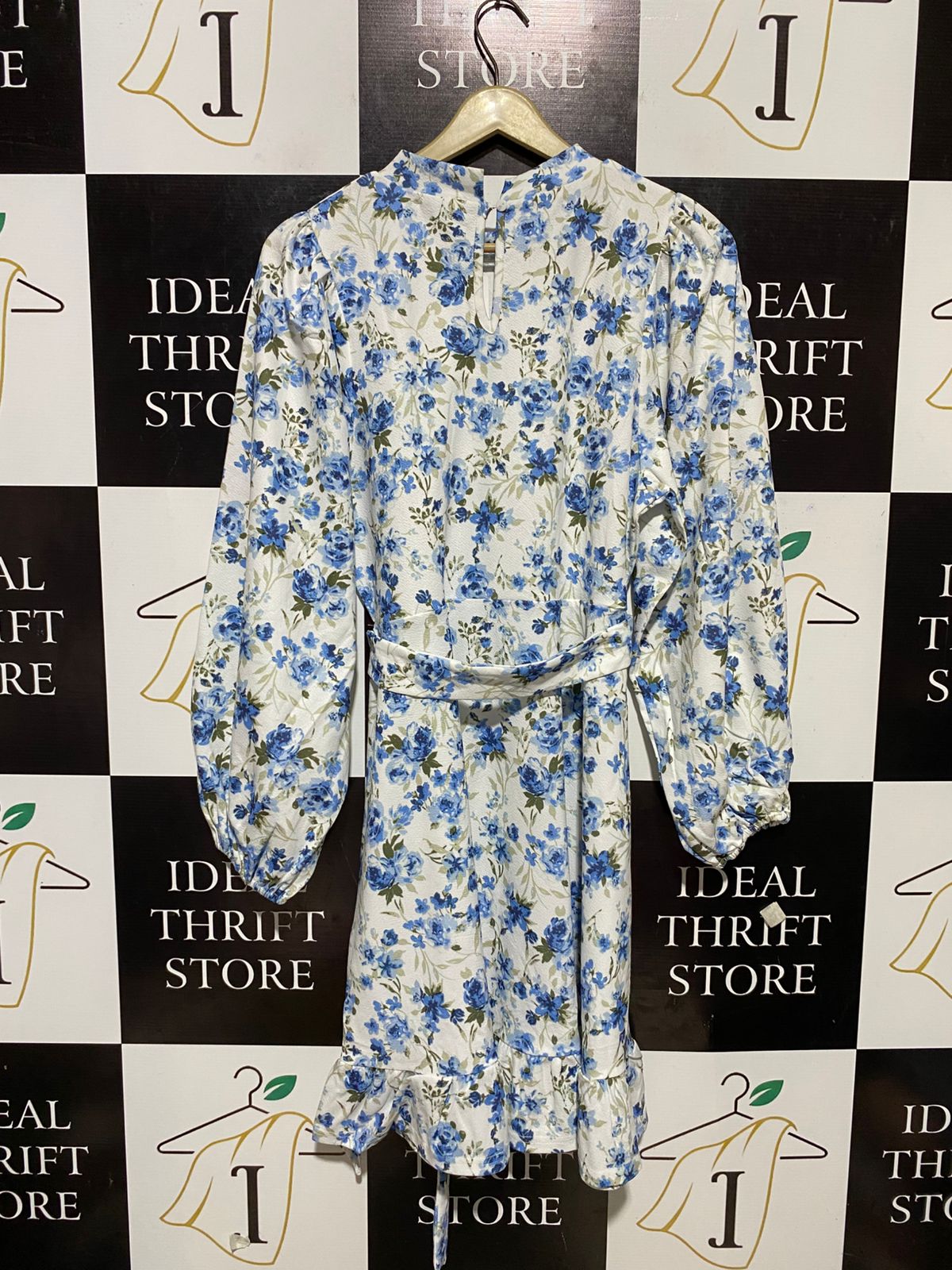 VALLEY GIRL |M| BUST 18| B29| PREMIUM BLUE FLORAL PRINT MINI DRESS WITH BELT