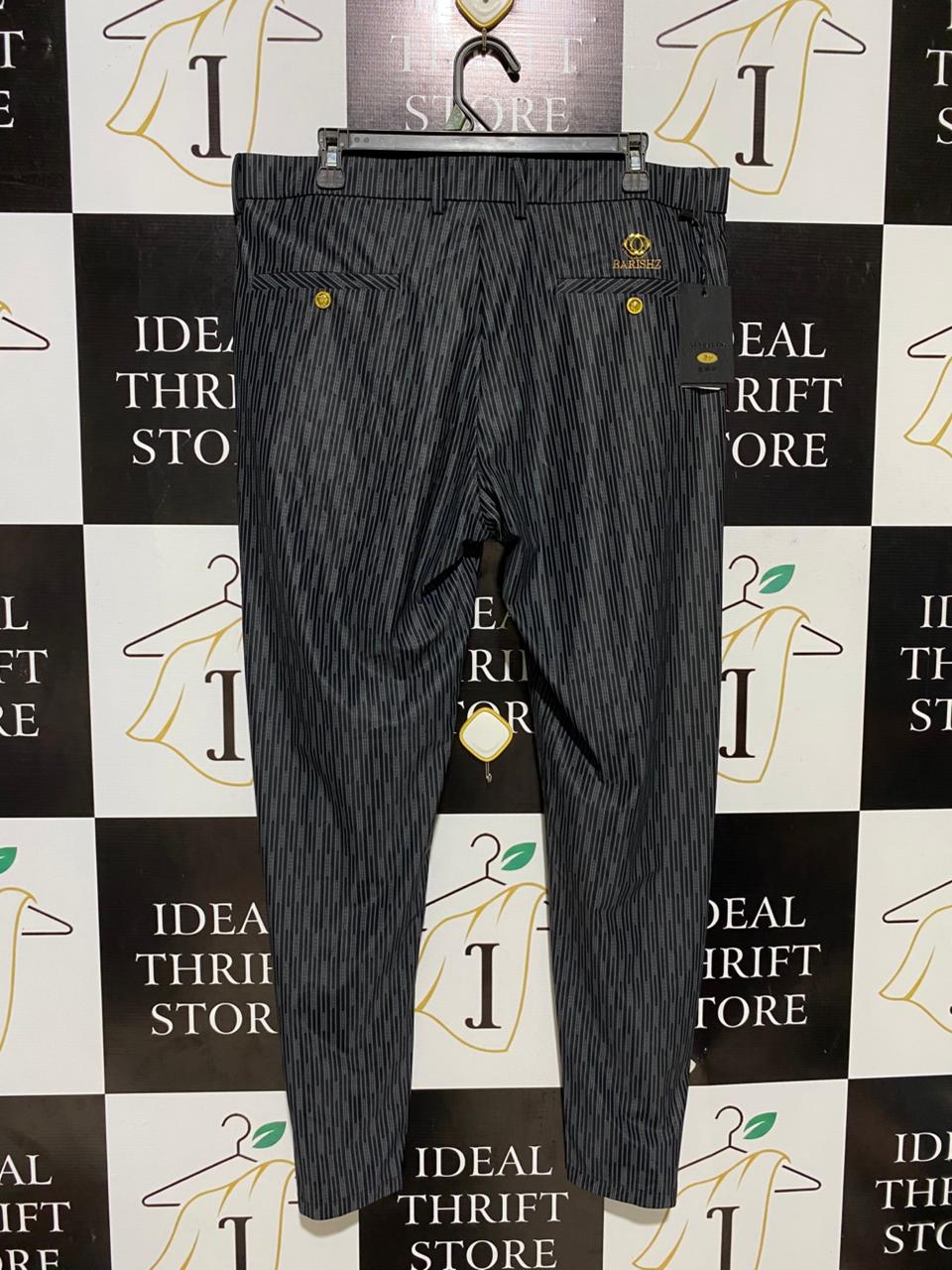 BARISHZ |XXL| WAIST 36| B29| PREMIUM BLACK AND GREY VERTICAL-STRIPE CHINO TROUSERS
