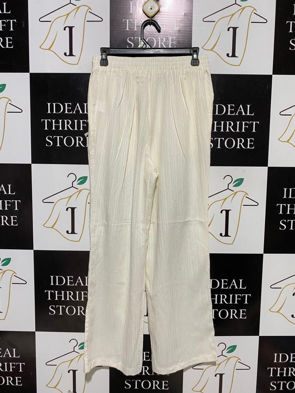|M| WAIST 28| B29| PREMIUM OFF-WHITE TEXTURED WIDE-LEG TROUSERS WITH DRAWSTRING
