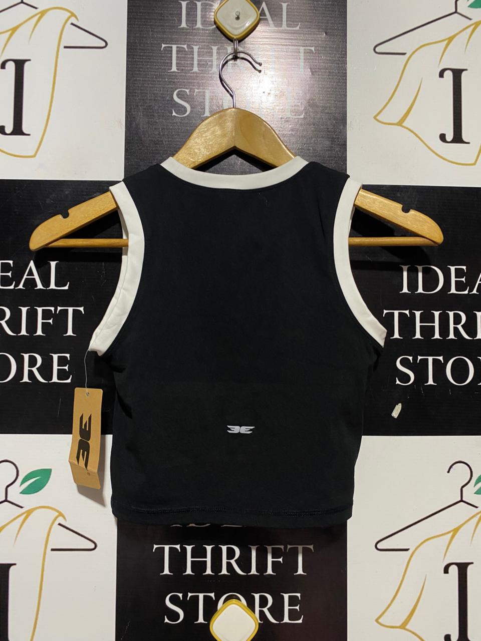 EE |S| BUST 14| B29| LADIES TWO-TONE BLACK AND WHITE ATHLETIC CROP TANK TOP