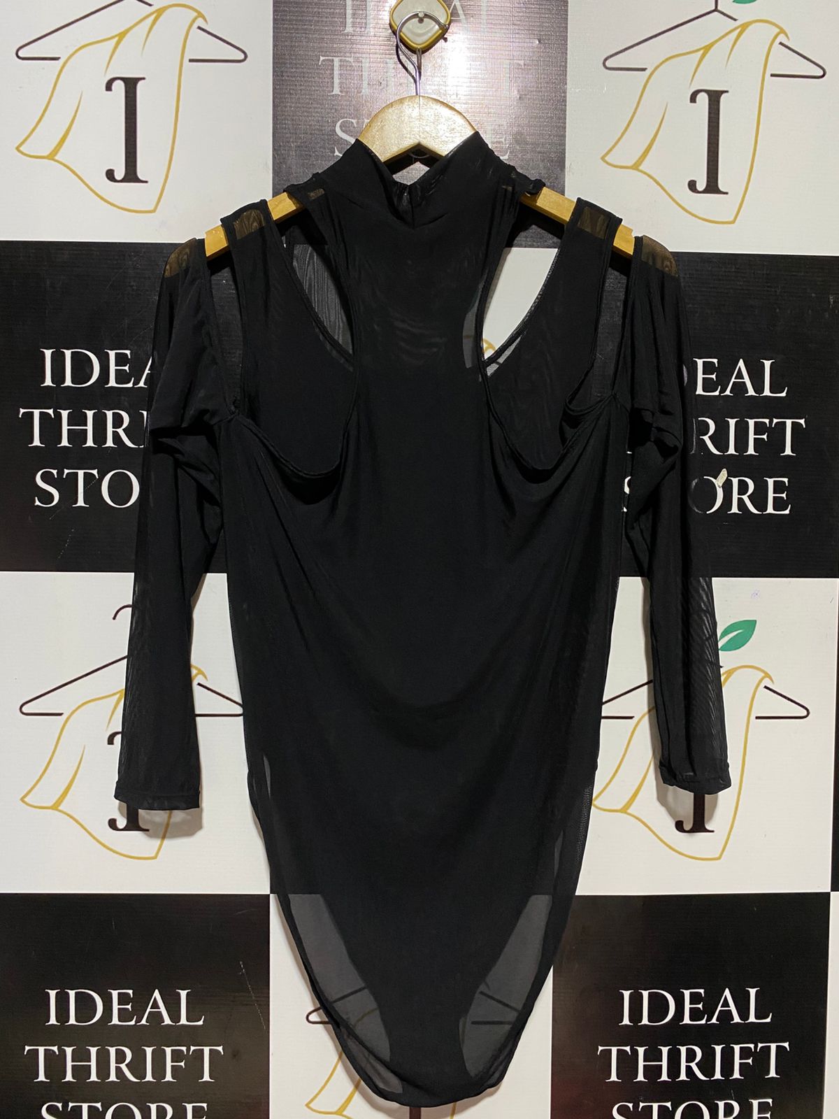 BLACK MILK |M| BUST 17| B29| BLACK MOCK-NECK COLD-SHOULDER CUTOUT BODYSUIT