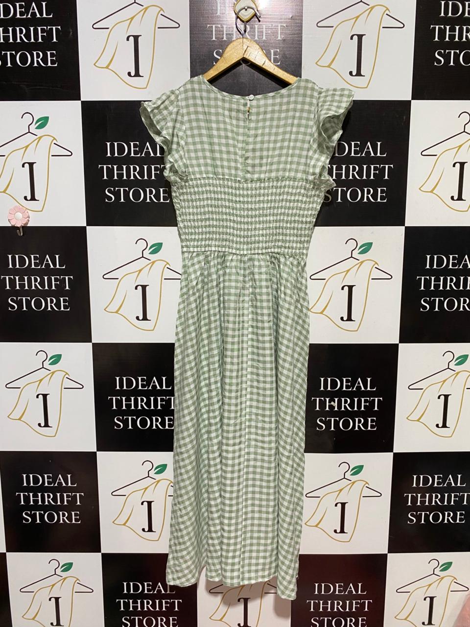 SALTY CRUSH |M| BUST 15| B30| SAGE GREEN GINGHAM SMOCKED MAXI DRESS