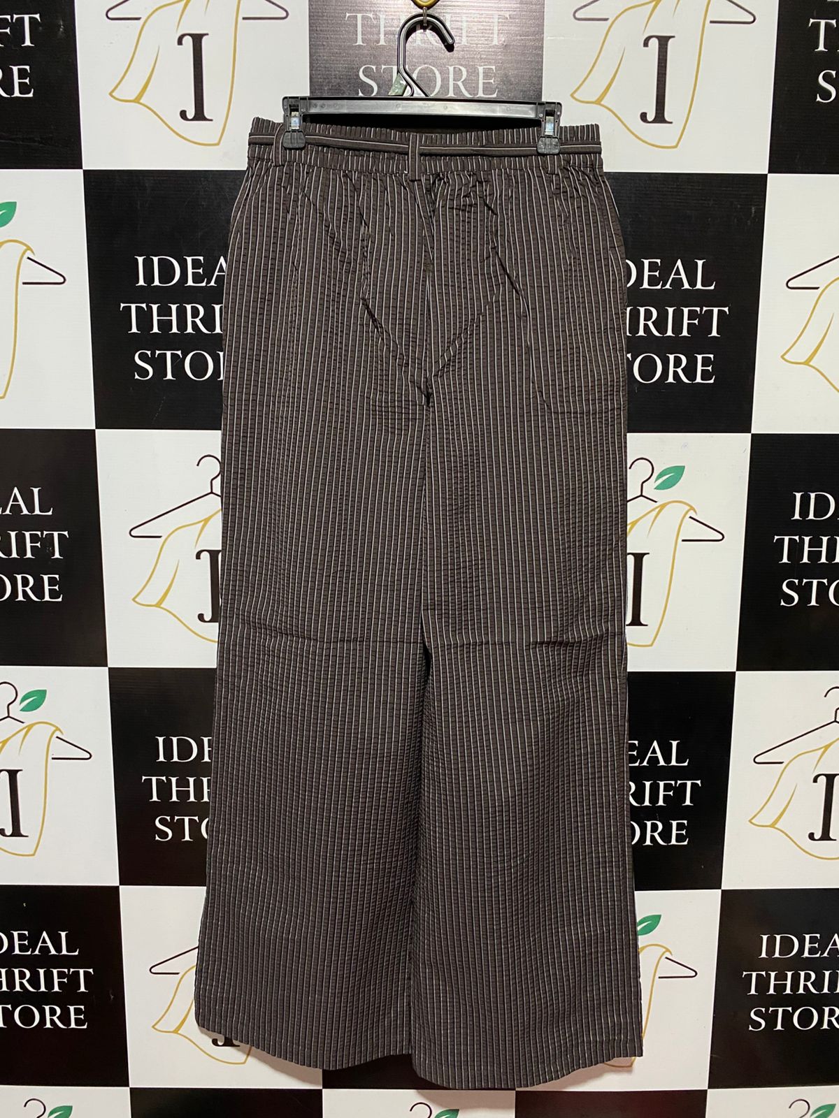 LILY LOVES |L| WAIST 30| B30| STYLISH BROWN STRIPED WIDE LEG TROUSERS FOR WOMEN