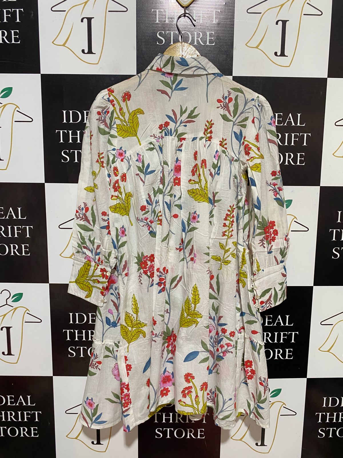 |L| BUST 20| B30| WOMEN'S FLORAL PRINT TUCKED CHON TRICOT TIERED SHIRT DRESS