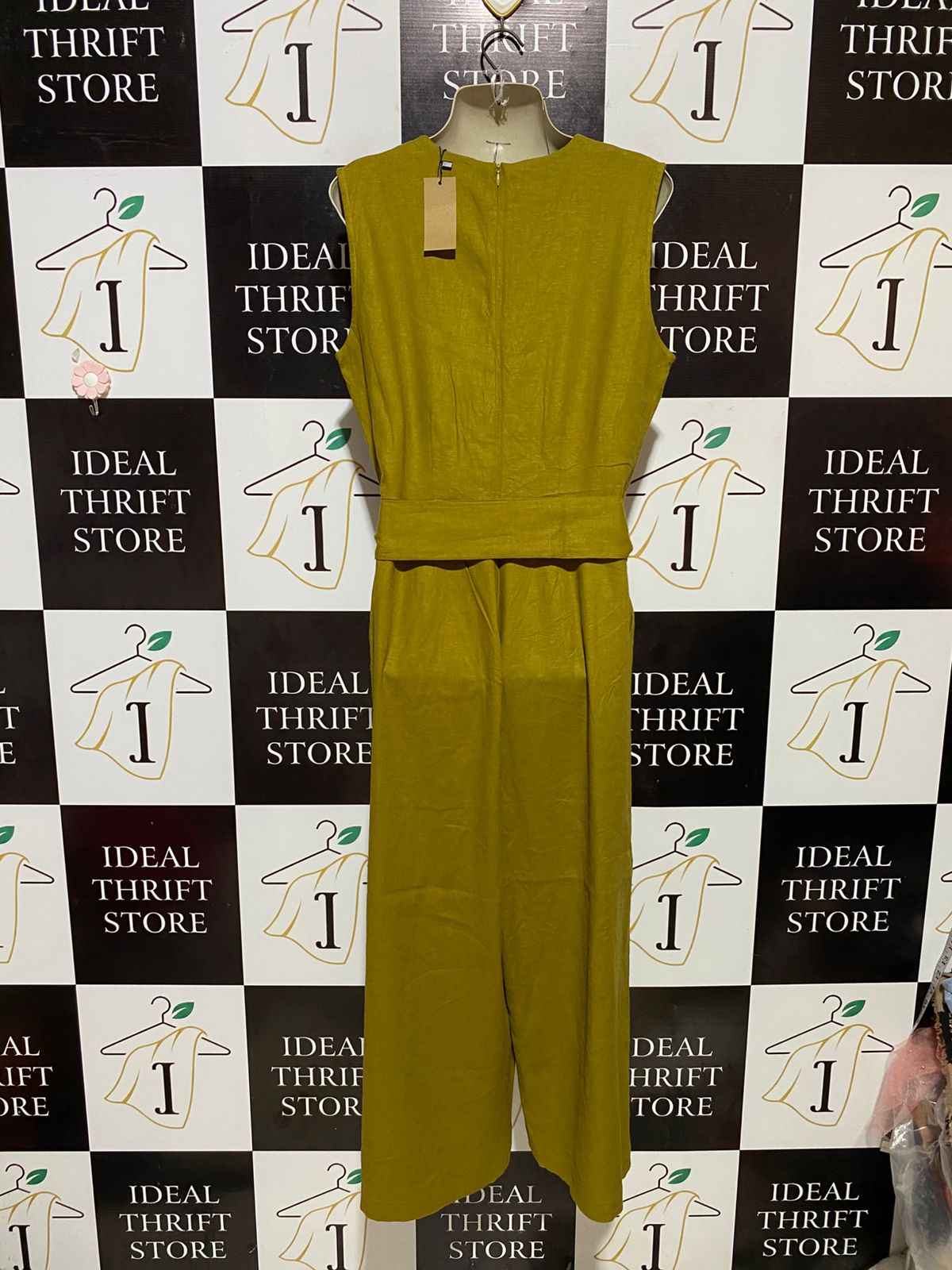 PRINCESS HIGHWAY |M| BUST 19| B30| WOMEN'S MUSTARD OLIVE GREEN SURPLICE WRAP JUMPSUIT WITH WAIST TIE