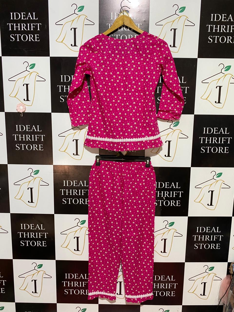 |XS| B31| WOMEN'S VINTAGE STYLE MAGENTA PINK FLORAL PYJAMA SET