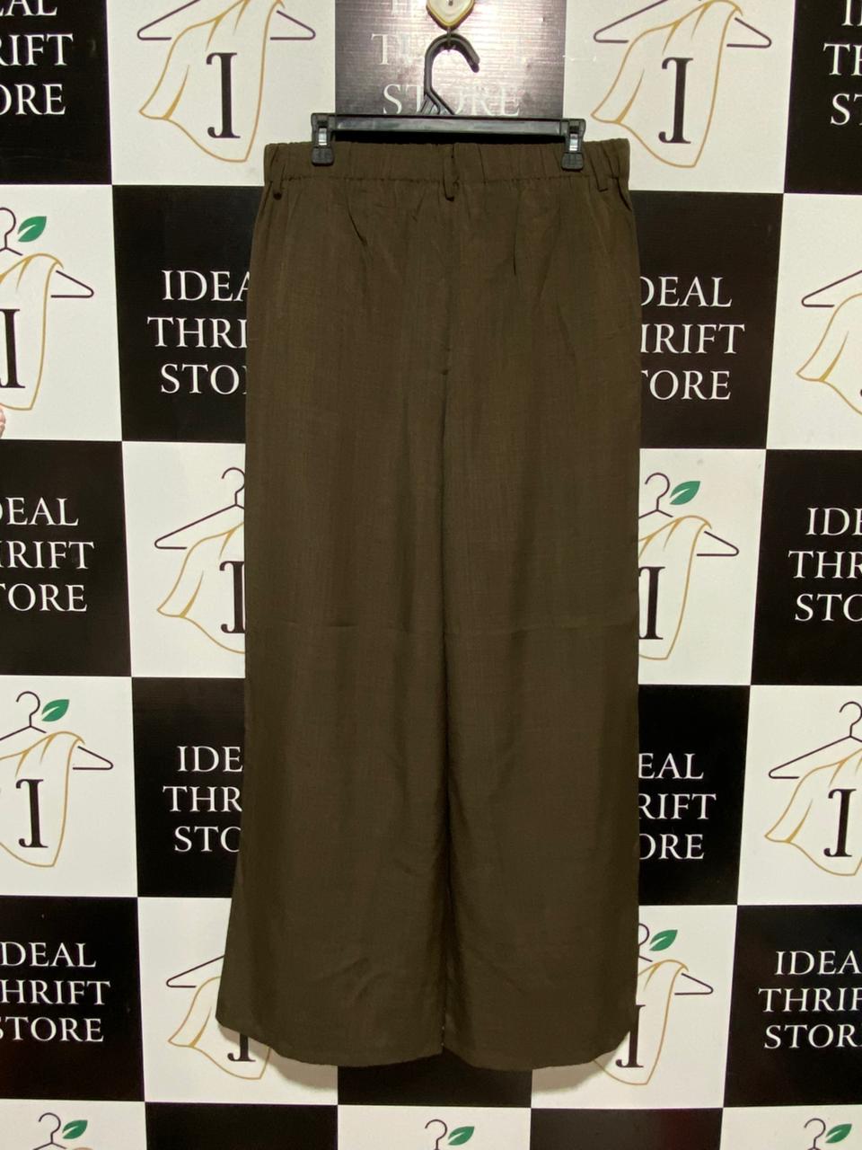 |XL| WAIST 32| B31| HIGH-WAISTED PLEATED WIDE-LEG TROUSERS BROWN