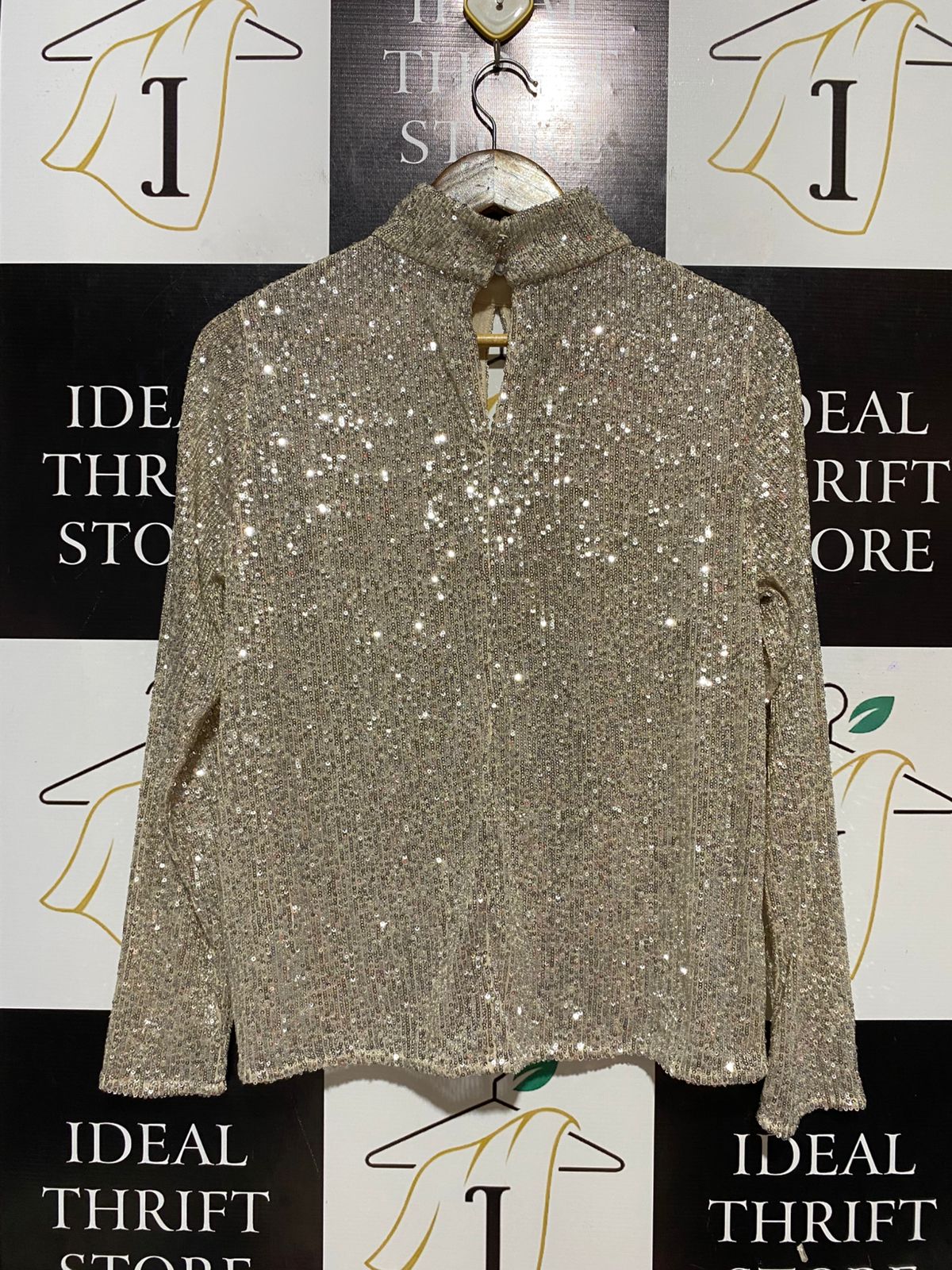 WITCHERY |S| BUST 20| B31| ROSE GOLD SEQUIN MOCK NECK LONG SLEEVE PARTY BLOUSE