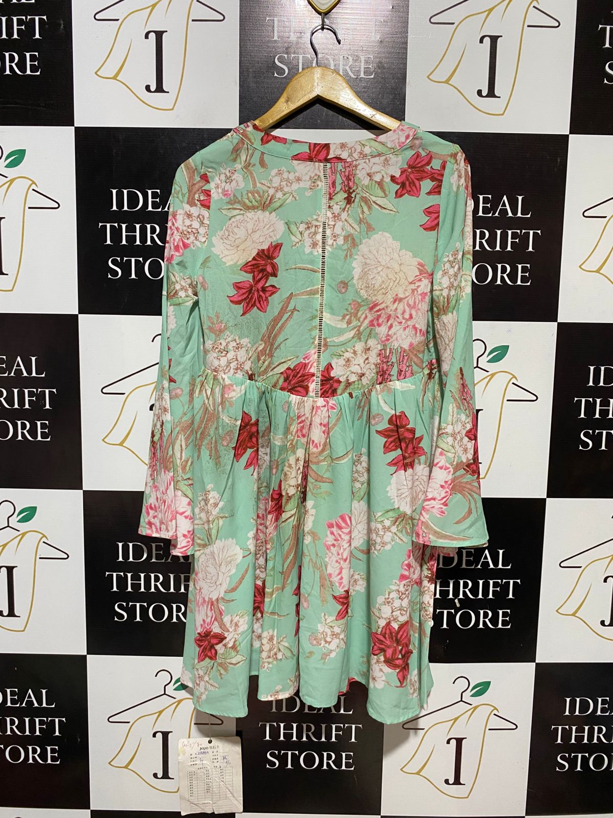 JOJO |M| BUST 18| B31| VINTAGE MINT GREEN FLORAL LACE-UP MINI DRESS