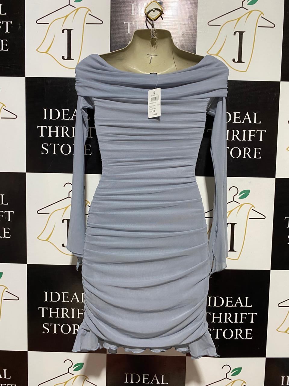 WINDSOR |XS| BUST 12| B31| LIGHT BLUE MESH RUCHED BODYCON MINI DRESS