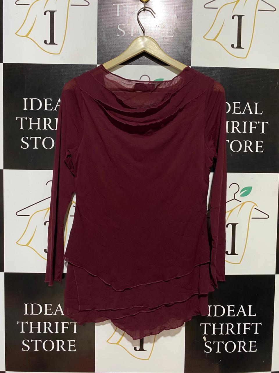 FLOWER |M| BUST 16| B30| MAROON COWL NECK TIERED MESH TOP